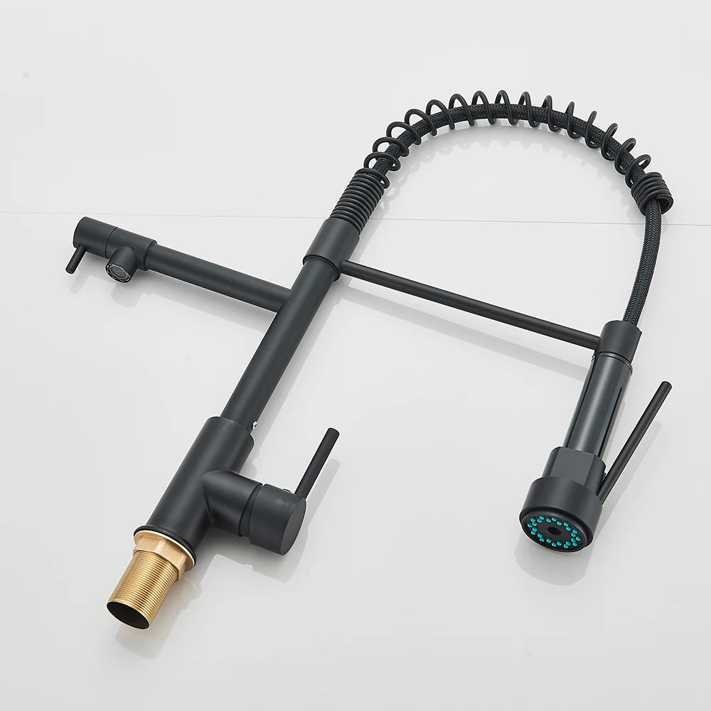 Matte Black Removable Gourmet Kitchen Faucet Double Spout Rotatable Deck Mount Single Handle Cold Hot Water Mixer Kitchen Crane