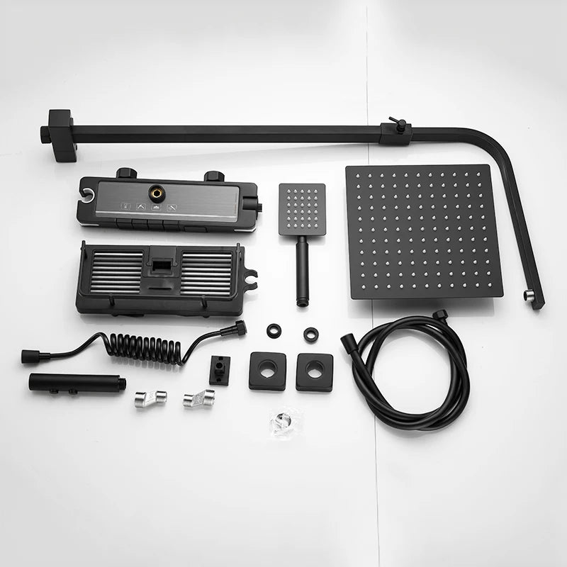 Brass Shower Faucet Thermostatic,Shower Syetem,30cm Spray Head, Digital Display LED,Bathroom Faucet,Black/Chrome