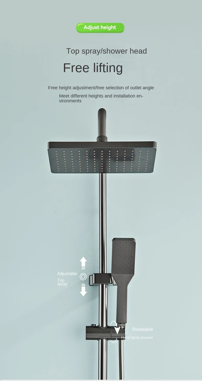Space Aluminum Shower System Bathroom Shower Set Piano Button Switch Shower Set Bathroom Faucets Shower Head Douche