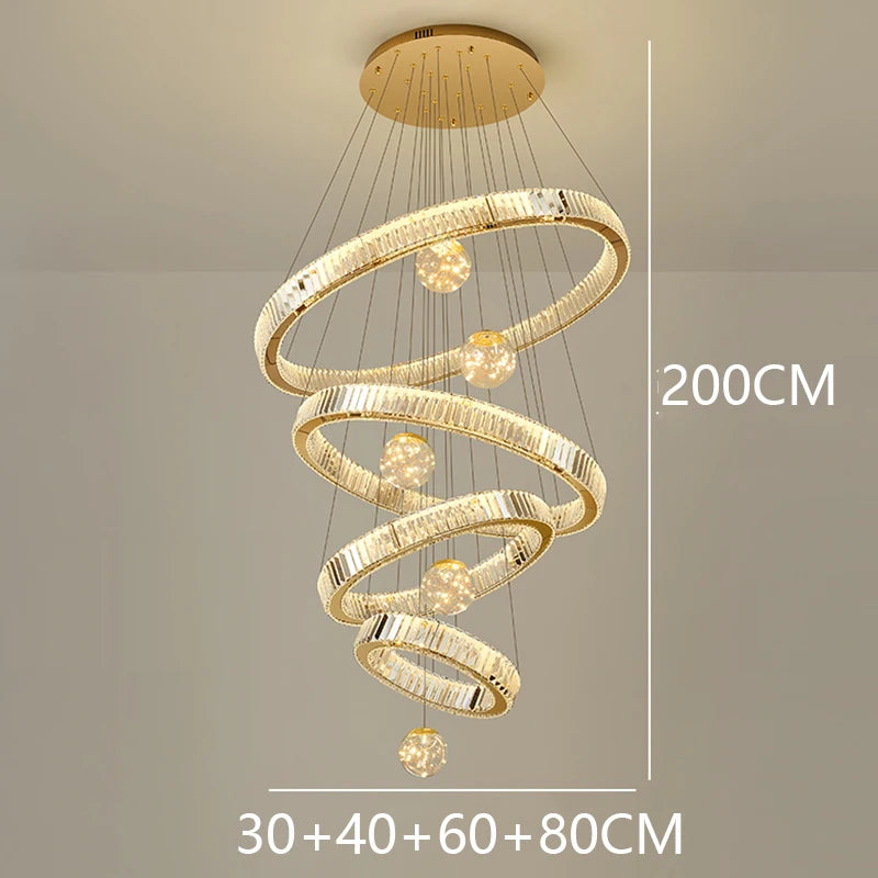 Modern Crystal Chandelier Lustre Stair Pendant Lights Duplex Architecture Living Room Pendant Lights Home Decoration Lighting