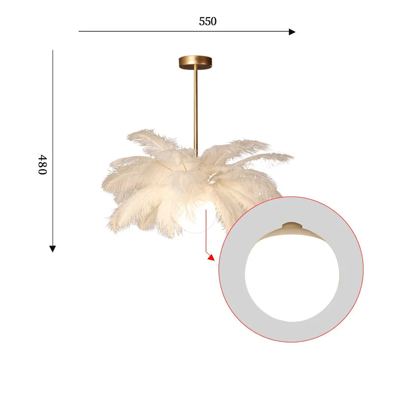 Nordic White Ostrich Feather Pendant Light Modern Led Ceiling Chandelier for Living Dining Room Children's Bedroom Hanghing Lamp