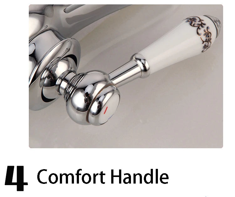 Retro European Bathroom Basin Faucets Gold Mixer Tap Ceramic Decoration Plating Chrome Single Handle Hot And Cold Deck Mounted