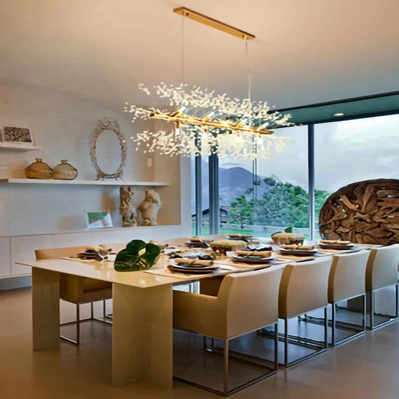 Nordic Dandelion Long Led Chandelier for Dining Room Light Fixture Snowflake Suspension Living Room Pendant Lamp Indoor Lighting