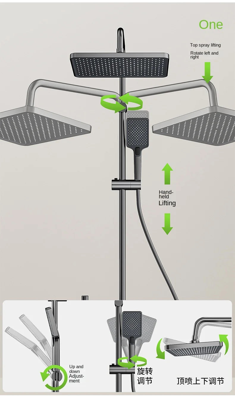 Space Aluminum Shower System,LED display Matte Gray Pressurized Shower Bath Shower Set Home Bathroom Drizzle System Set