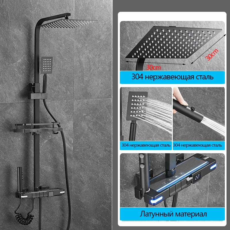 Brass Shower Faucet Thermostatic Digital Display Bathroom Faucet Set Bathroom Shower Shower Systerm Thermostatic Sanitary Shower