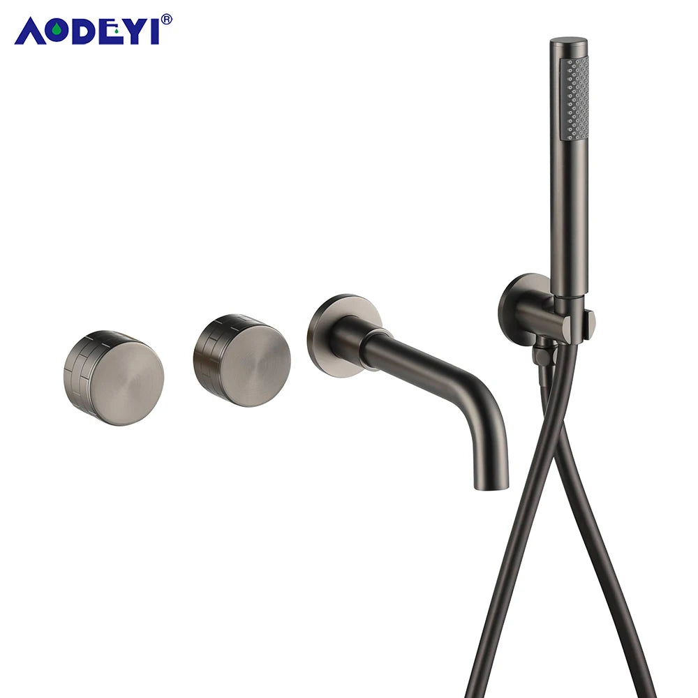 Bathroom Shower Faucet Set Black Mixer Valve Brushed Gold Solid Brass Hand Bath Tub Spout Two Ways Hot Cold Mixing Kit White
