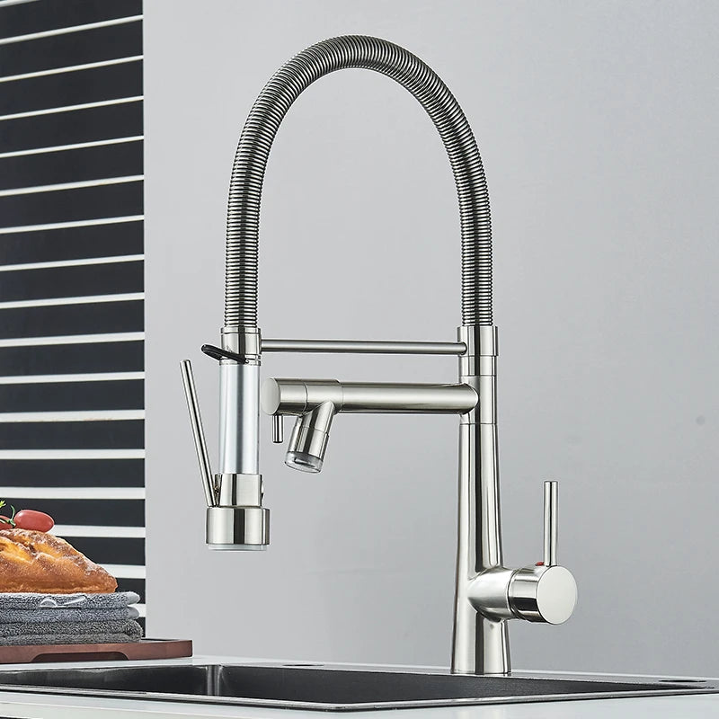 Black Kitchen Faucet LED Light Pull Down Spring Sink Faucets Dual Swivel Spout Kitchen Torneira Hot Mixer Tap