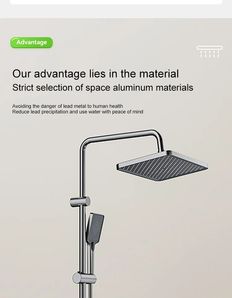 Space Aluminum Shower Set Gray Shower System Set Digital Display Piano Button With Ambient Light Bathroom Faucets Shower Head