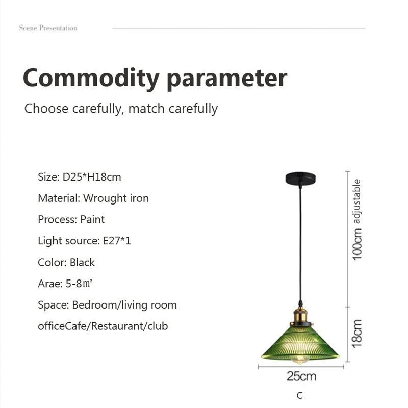 Suspension Green Stripe Glass Chandelier