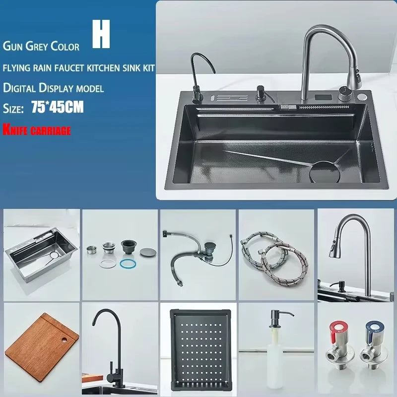 304 Stainless Steel Kitchen Sink Faucet Set Rainfall Spout Pull Out Sprayer Pure Tap Cold Hot Water Mixer Multifunctional Kitchen