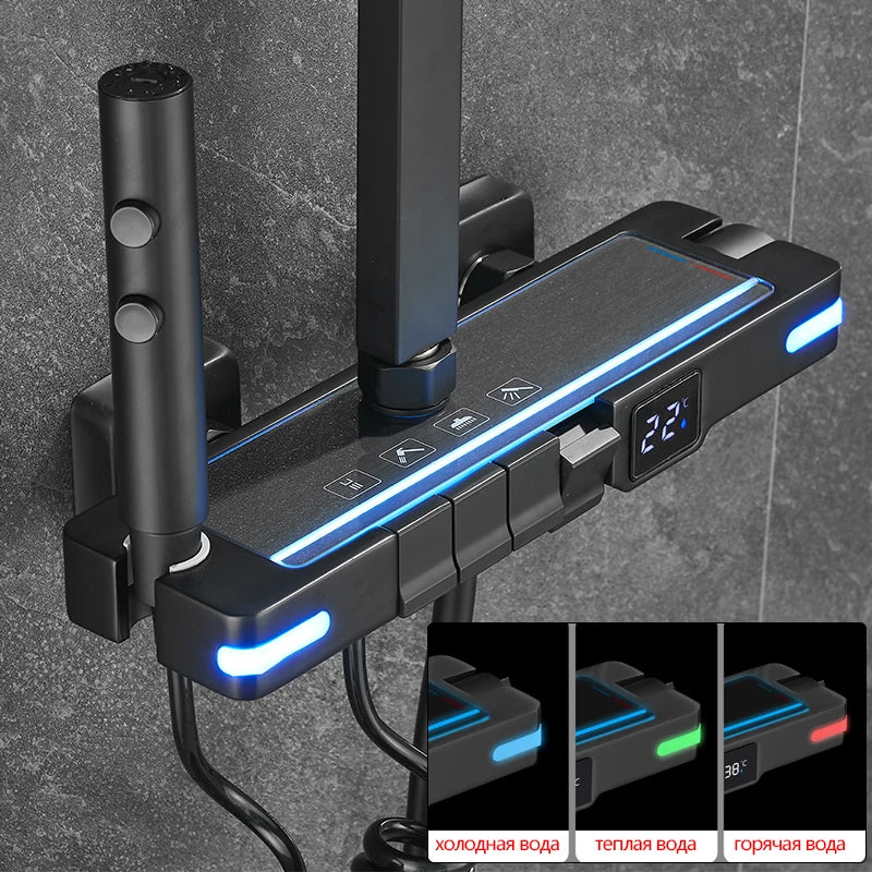 Brass Shower Faucet Thermostatic Digital Display Bathroom Faucet Set Bathroom Shower Shower Systerm Thermostatic Sanitary Shower