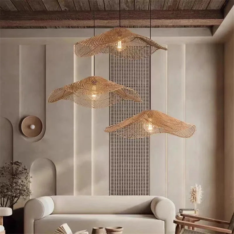 Japanese Woven Straw-Rattan Chandelier