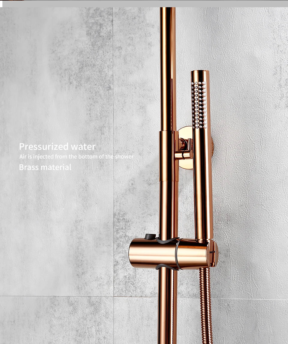 Rose Gold Thermostatic Shower Falcet Sets Wall Mount Brass Bathroom Blend Rainshower Falcet Rainfall Shower Tap Thermostat Systems