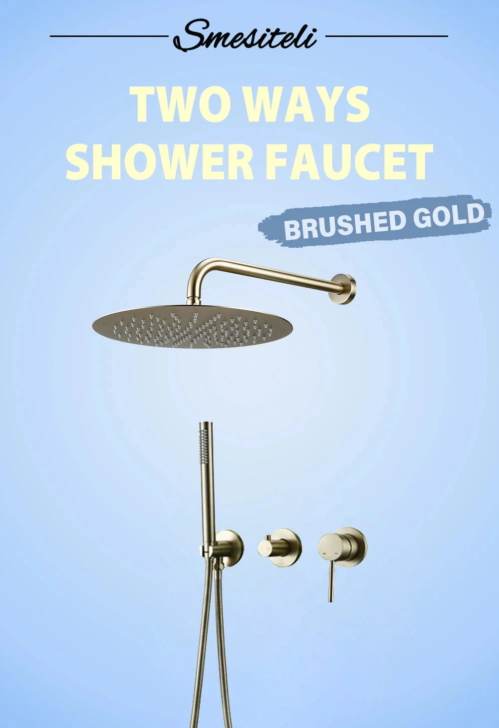 Smesiteli Shower System Set Brushed Gold Wall Mount Bathroom Faucet Hidden Brass Hot Cold Valve Bath Shower Rain Shower Kit