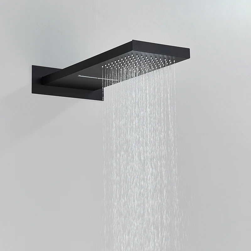 Quyanre Black Thermostatic Shower Faucets Set Rain Waterfall Shower Head With 3-way Thermostatic Mixer Tap Bath Shower Faucet