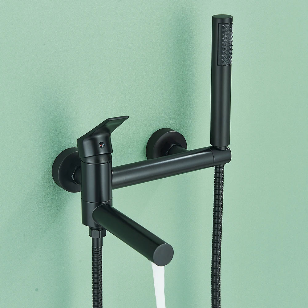 Black Waterfall Bathtub Faucet Hot Cold Water Mixer Tap Bathroom Bathtub Faucets Wall-mounted Black Tap