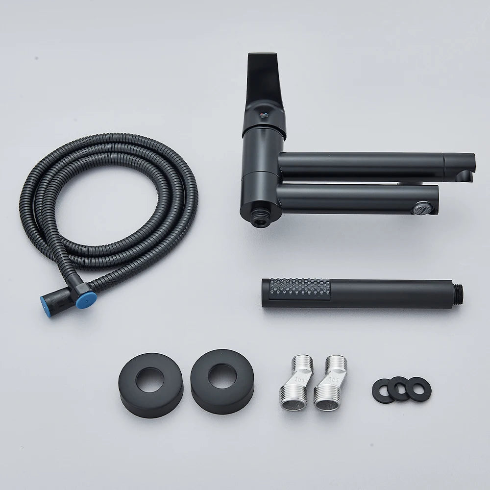 Black Waterfall Bathtub Faucet Hot Cold Water Mixer Tap Bathroom Bathtub Faucets Wall-mounted Black Tap