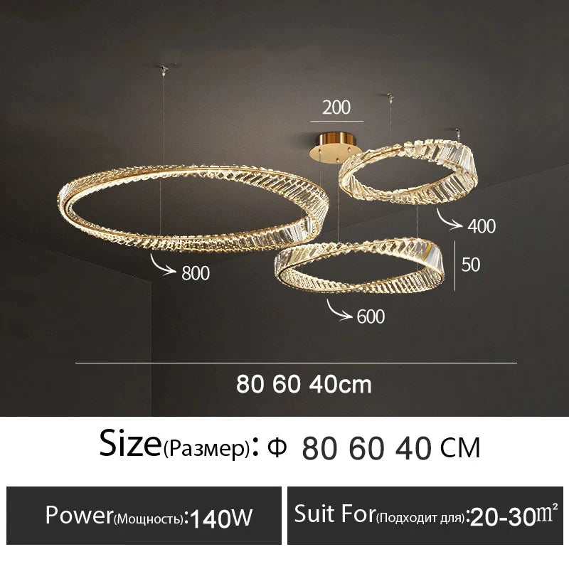 Modern Crystal Lustre Ceiling Chandelier Gold Irregular Ring Pendant Lamp Led Dimmable Living Room Bedroom Restaurant Hang Light