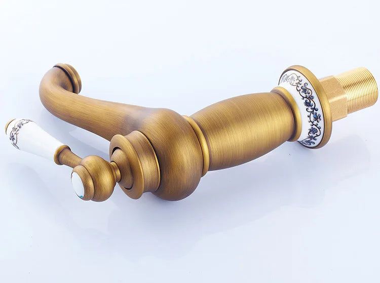 Retro European Bathroom Basin Faucets Gold Mixer Tap Ceramic Decoration Plating Chrome Single Handle Hot And Cold Deck Mounted