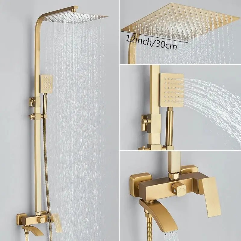 Matte Black Rainfall Shower Faucet Set 8/10/12 Inch Showerhead High Pressure Stainless Steel Rotate Spout Bath Shower Mixer