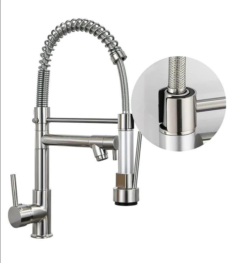 Brass kitchen sink faucet 360 degree rotating spring faucet Single handle cold and hot mixed water tap