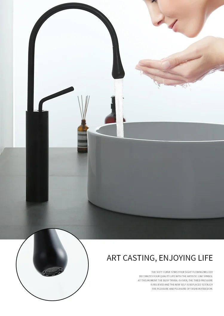 Modern Bathroom Faucet High Arc Single Handle Sink Faucet Brass Washbasin Hot and Cold Water Faucet with Hose Accessories