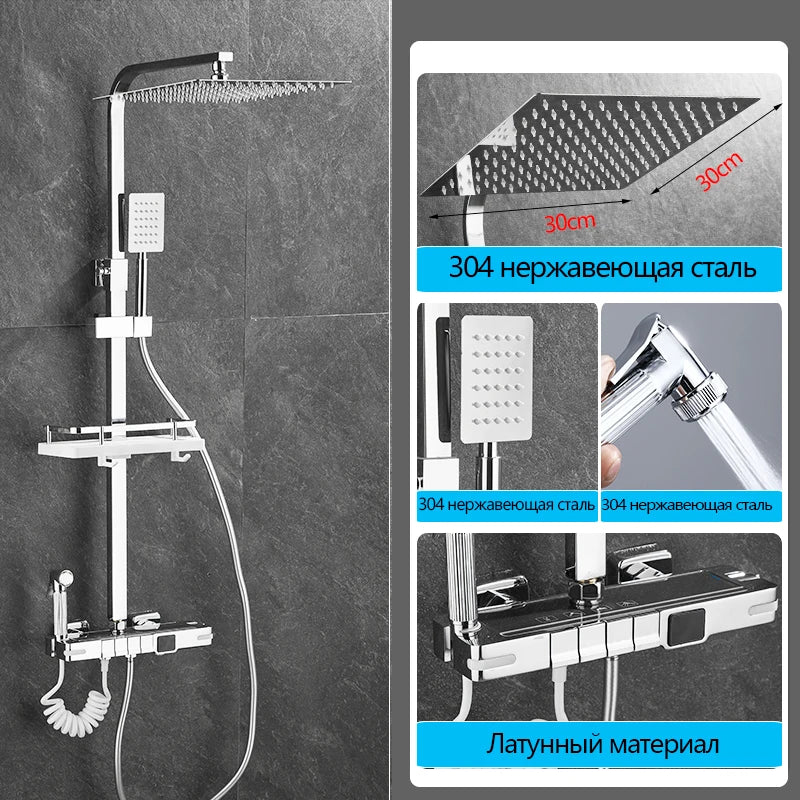 Brass Shower Faucet Thermostatic Digital Display Bathroom Faucet Set Bathroom Shower Shower Systerm Thermostatic Sanitary Shower