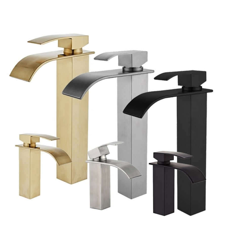 Brushed Gold Tall Bathroom Sink Faucet Waterfall Bathroom Faucet for Vessel Sinks Single Handle Bathroom Vanity Faucet