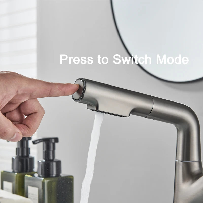 Shinesia Bathroom Faucets Pull Out Basin Faucet 360° Rotate Hot And Cold Water Sink Mixer Lift Up And Down