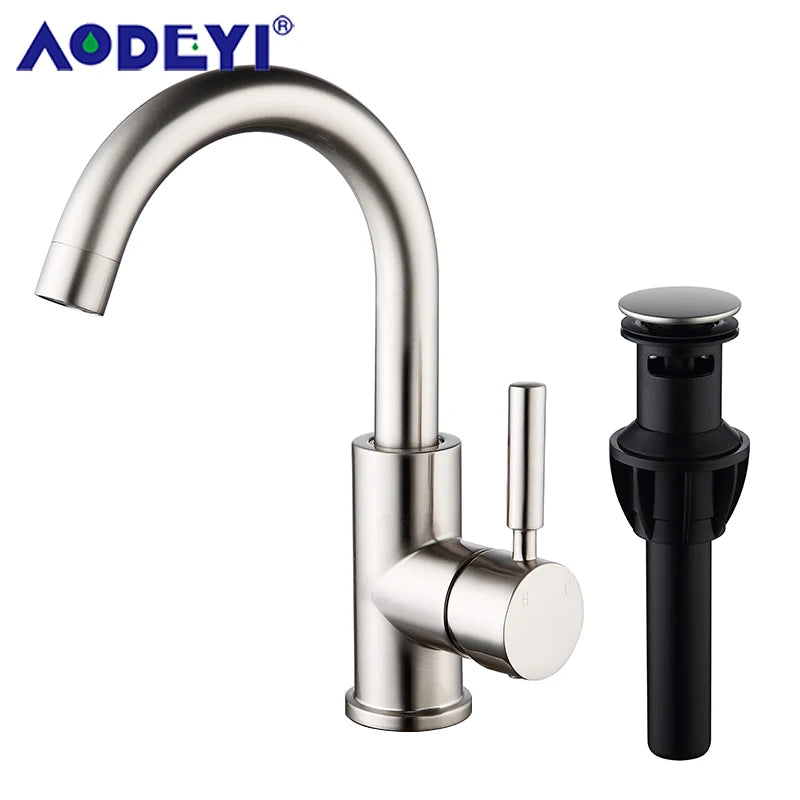 Brass Black Bathroom Basin Faucet Cold And Hot Water Mixer Sink Tap Nickel Brushed Gold Rose Bronze Taps with Pop Up Drain