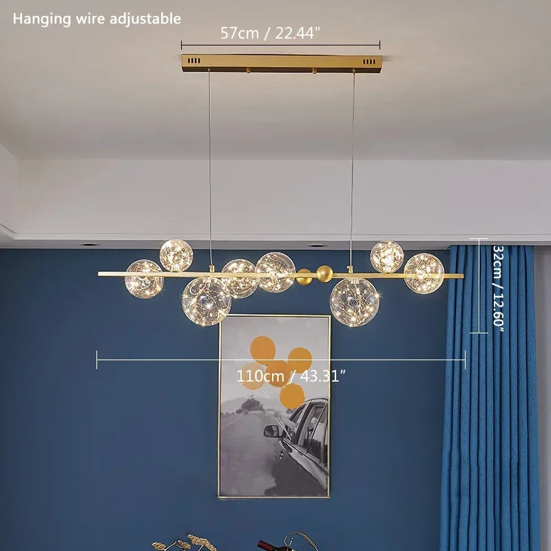 Nordic Ring Pendant Lamp Romantic Star Chandelier Round Long Glass Ball Hanging Light Dining Table Above Starry Sky LED Lights