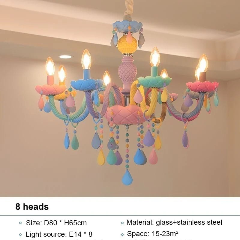 Modern Romantic Rainbow Crystal Chandelier European Candle lustres Children's Makaron Girl Princess Pendant Lamps Light Fixtures