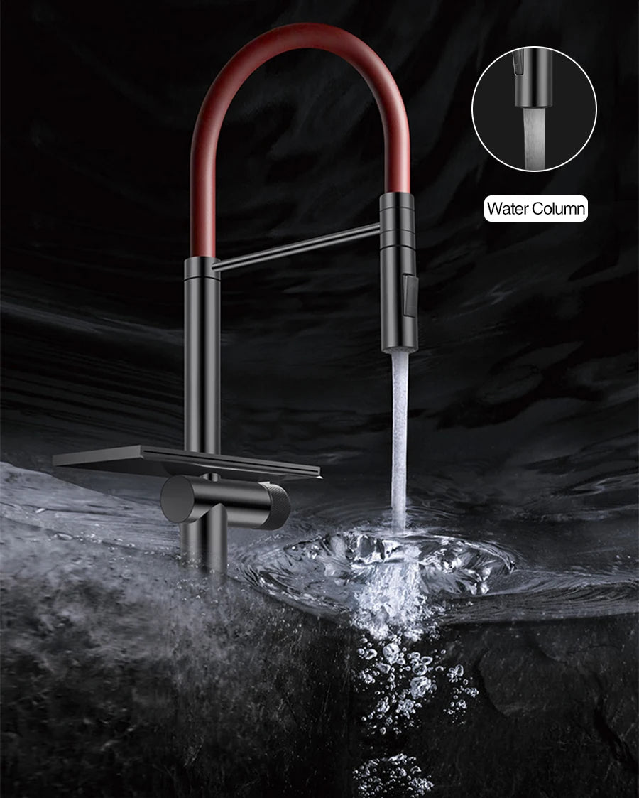 ASRAS Flying Rain Waterfall Faucet Hot And Cold Water Kitchen Faucet Single Handle Switch Pull Out 360 Degree Kitchen Mixer Tap