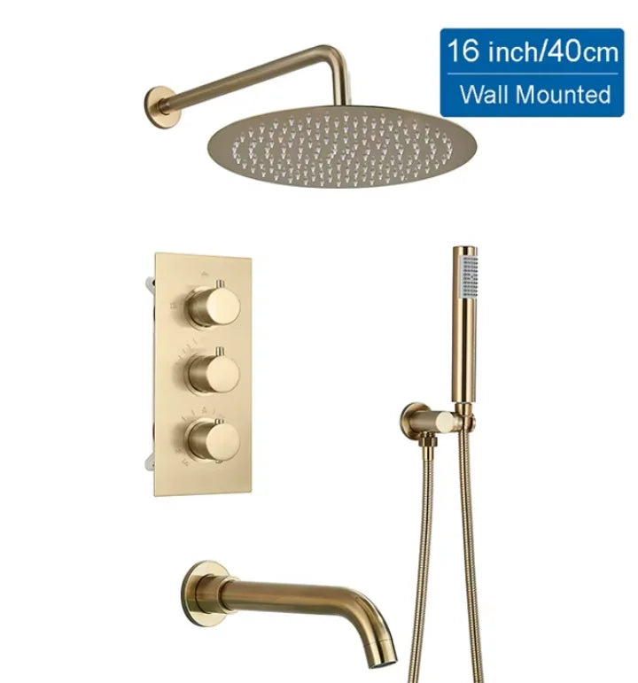 Modern Bathroom Rain Waterfall Shower Set Thermostatic Mixer Bath Shower Mixer Tap Brass Body