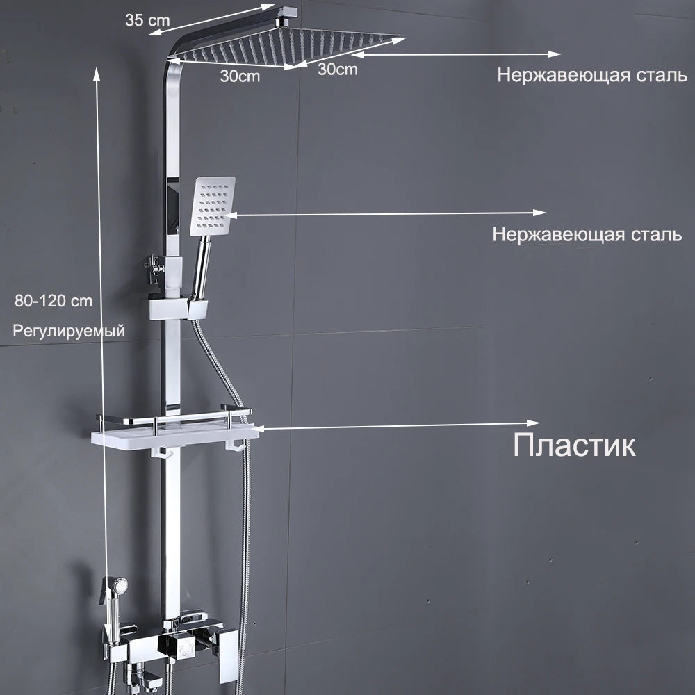 Stainless Steel Shower Faucet Set Rainfall Sliver High Quality All Metal Bathtub Mixer Tap 4-way With Bidet