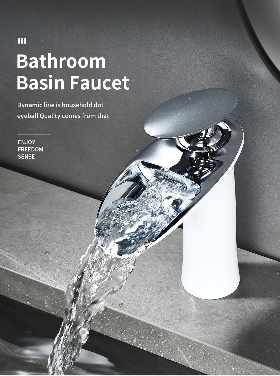 Gold Basin Faucets Waterfall Bathroom Faucet Single handle Basin Mixer Tap Bath Faucet Brass Sink Water Crane Silver 855923