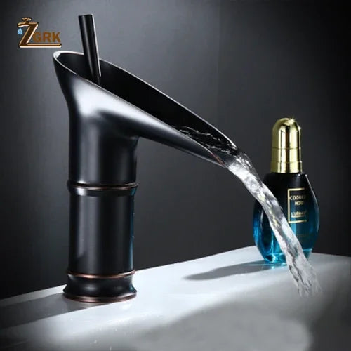 Classic Basin Faucet Antique Style Waterfall Bathroom Faucet Hot and Cold Faucet Bronze Single Hole Goblet Type Water Tap