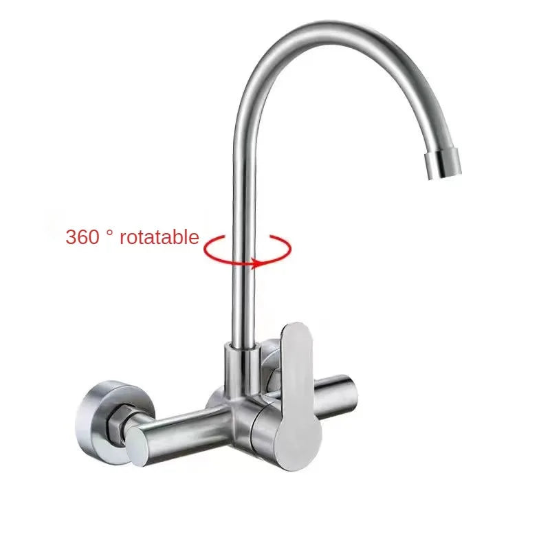 Wall Mounted Kitchen Faucet Wall Kitchen Mixers Kitchen Sink Tap 360 Degree Free Swivel Flexible Hose Double Holes Water Taps