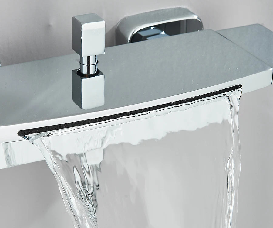 Black Waterfall Bathtub Shower Faucets Wall Mount Shower With Handheld Shower Mixer Tap Faucets Hot Cold Bath Shower Tap