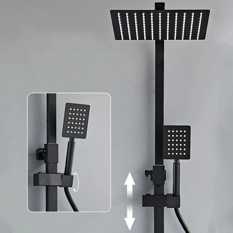 Brass Bathroom Shower Faucet Set Thermostatic Digital Display Shower System With Rain Shower And Mixer 30cm*30cm Nozzle