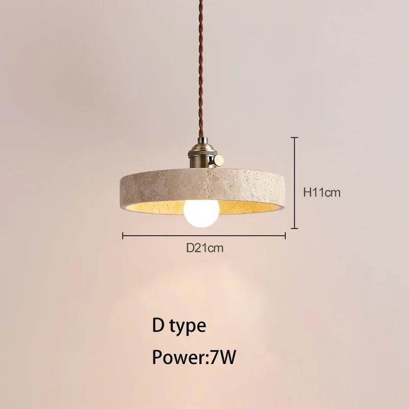 Japanese Wabi-Sabi Style Nordic Bedroom Natural Yellow Travertine Pendant Light Retro Bedroom Bedside Lamp Bar Cream Decoration