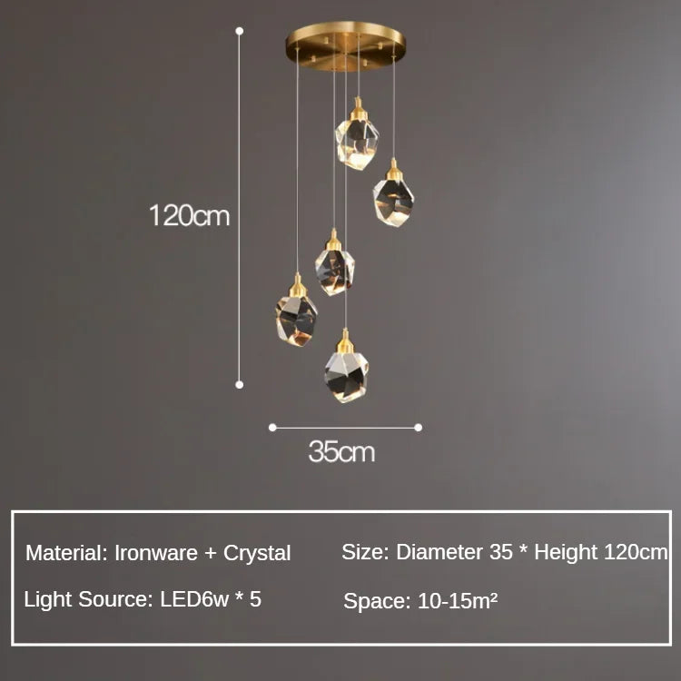 1-3-5 Head Pendant with Big Crystal Ball for Bedroom Living Home Decor Glod Base Chandelier Nordic LED Lighting Interior Lamp