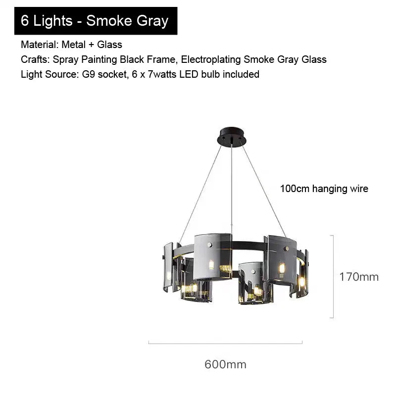 Pendant Light for Bedroom Living Room Kitchen Dining Table Bar Home Decor Modern LED Glass Tile Suspension Lamp Smoke Gray Amber