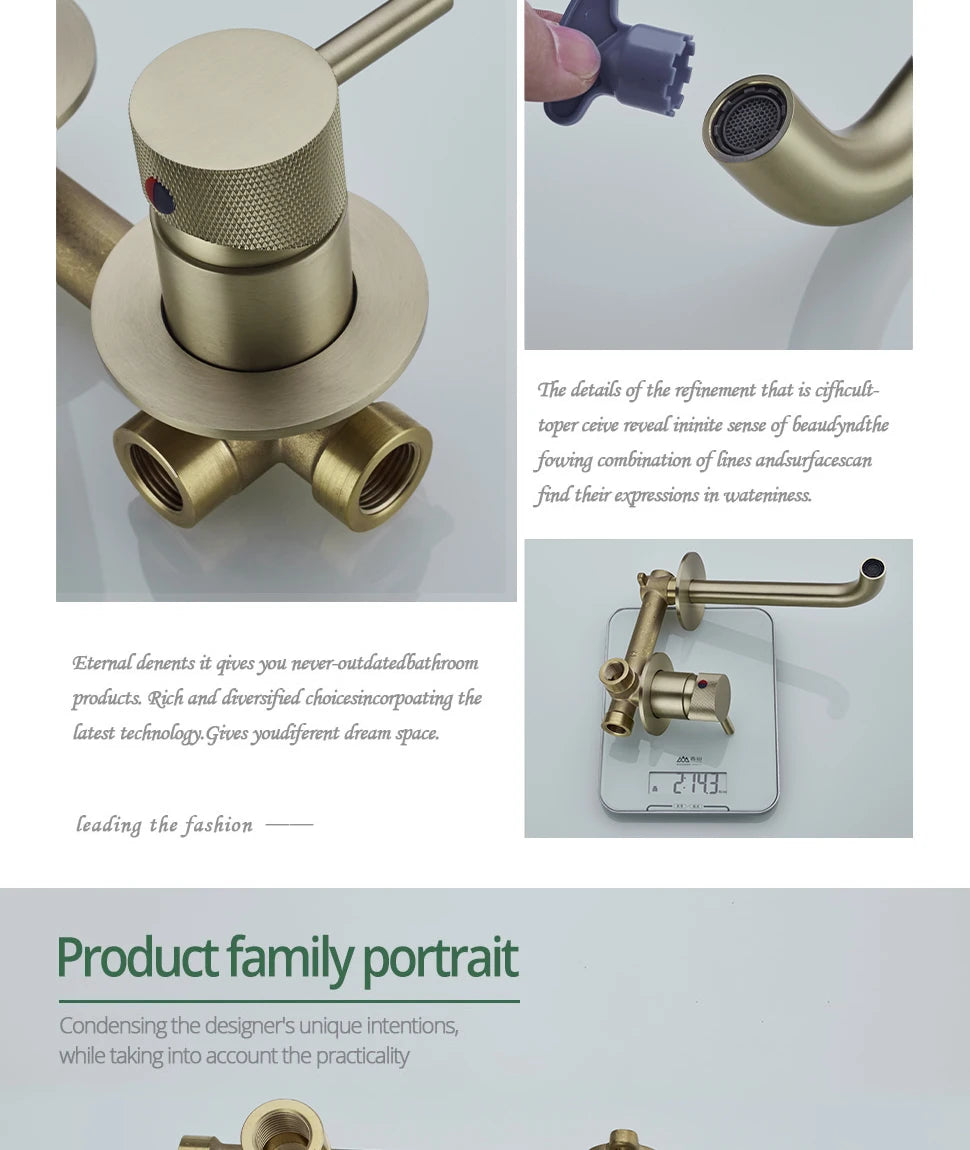 Washbasin Faucet Bathroom Sink Faucets Knurled Brushed Gold Wall Mounted Water Mixer Tap Gunmetal Brass Hot &Cold