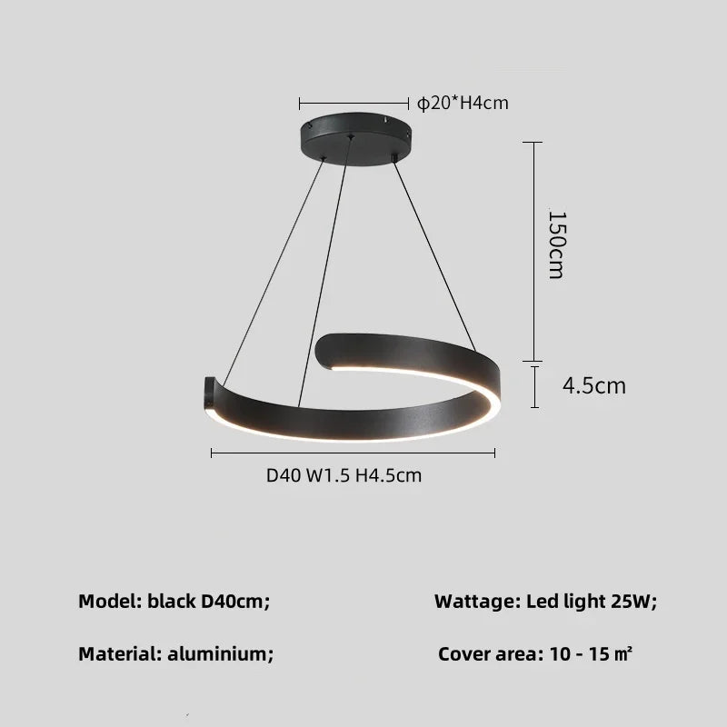 Modern Minimalist Semicircular Ring Led Chandelier For Lighting Living Dining Room Pendant Light Bedroom Hanging Lamp Luminarias