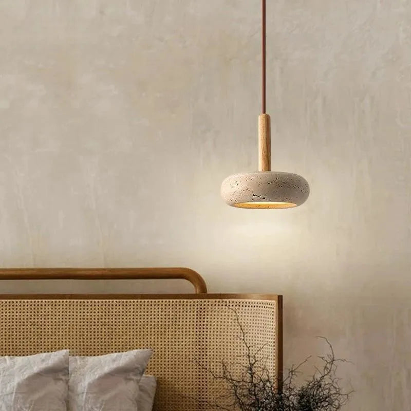 Led Japanese Pendant Lamp Stone Modern Wood Chandelier