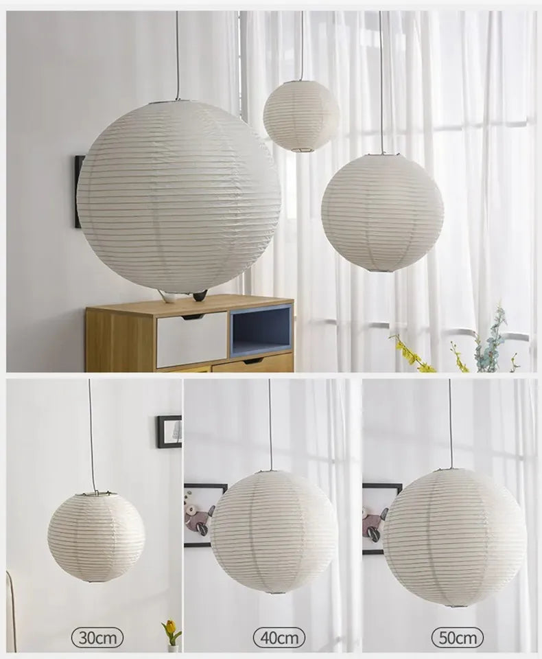 Nordic Wabi Sabi Wind Round Rice Paper Led Pendant Lights Living Dining Room Bedroom Loft Restaurant Bar Home Decor Chandelier