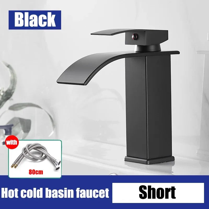 Waterfall style washbasin faucet black cold and hot all copper bathroom kitchen washbasin basin bathroom household use