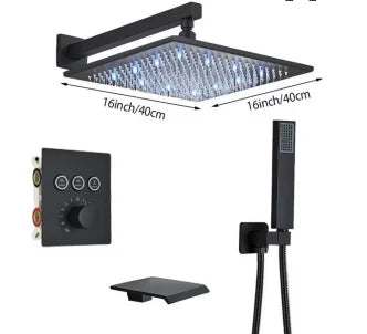 Modern Bathroom Rain Waterfall Shower Set Thermostatic Mixer Bath Shower Mixer Tap Brass Body