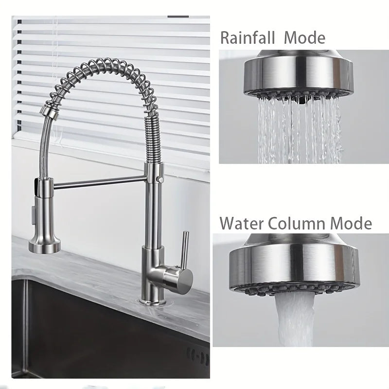 Matte Pull Down Kitchen Faucet Chrome Dual Modes Nozzle Hot Cold Water Mixer Crane Tap Brass Spring Kitchen Sink Faucets